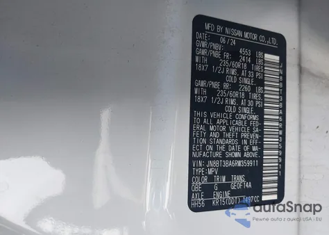 2024 Nissan Rogue Sv Fwd from USA, damaged, VIN JN8BT3BA6RW359911